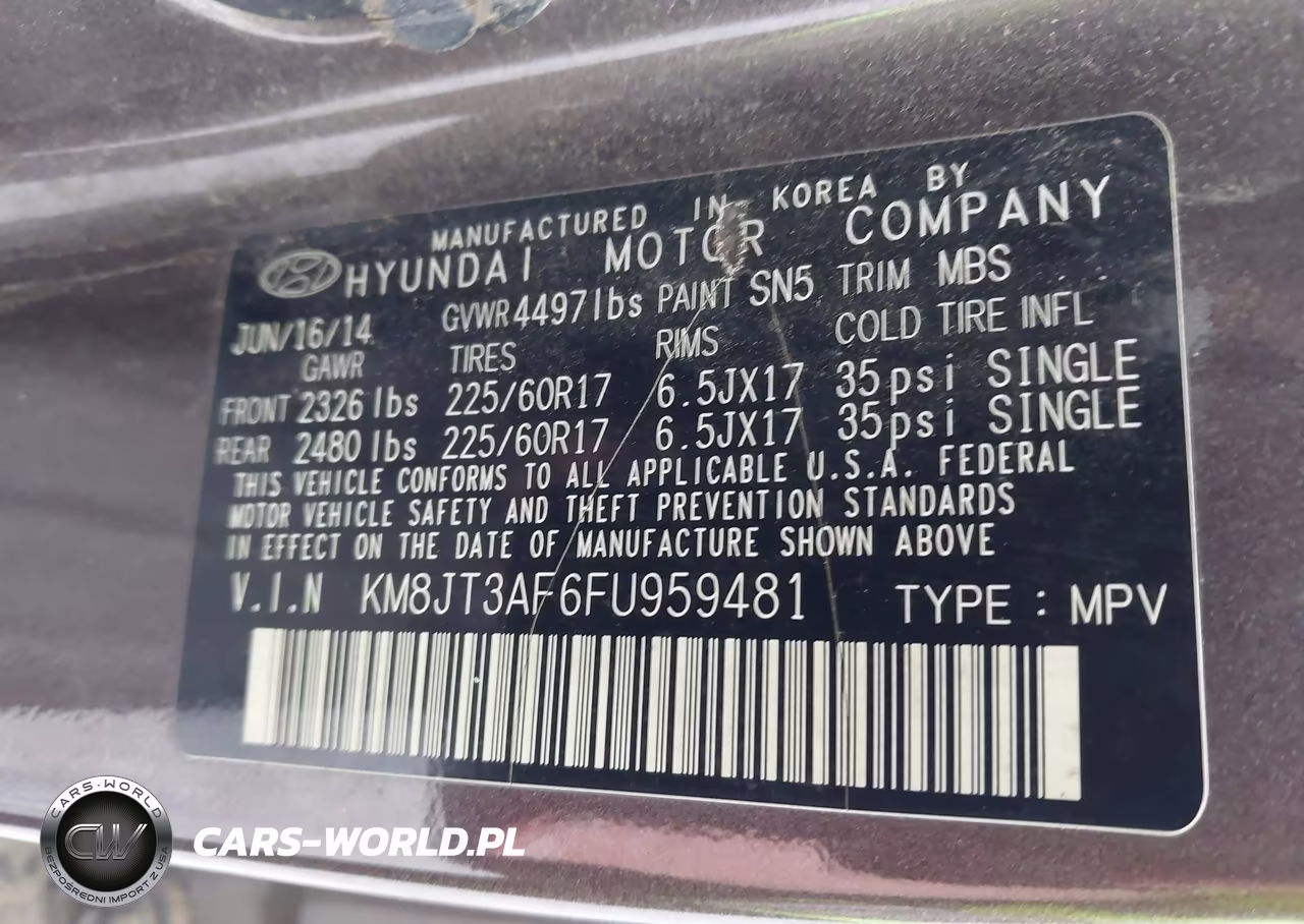 2015 Hyundai Tucson Gls VIN:KM8JT3AF6FU959481 - 9