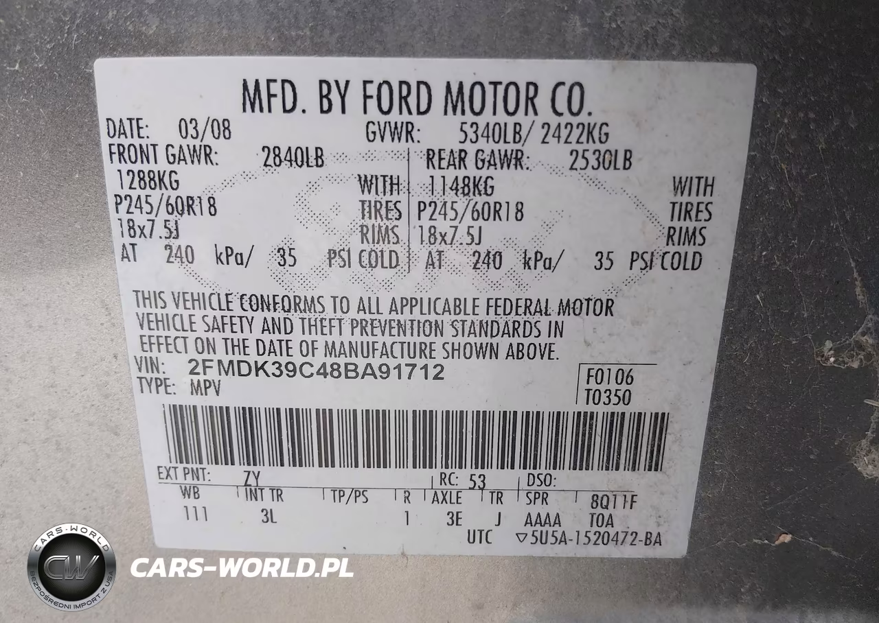 2008 Ford Edge Limited VIN:2FMDK39C48BA91712 - 9