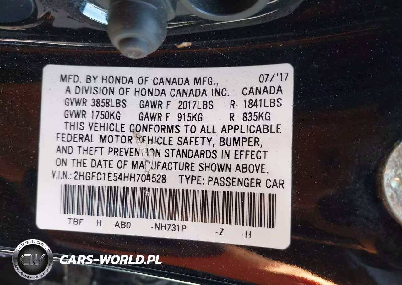 2017 Honda Civic Si VIN:2HGFC1E54HH704528 - 9