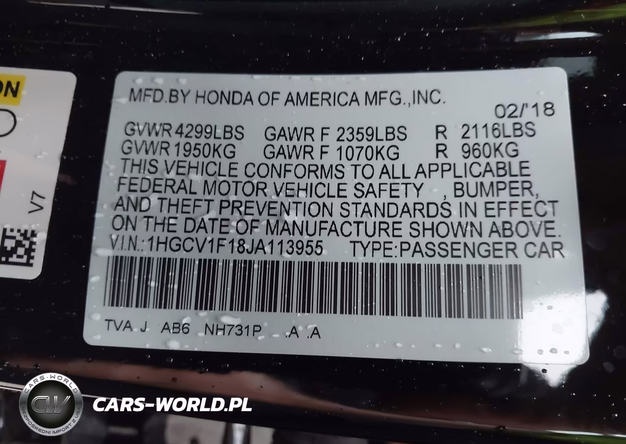 2018 Honda Accord Lx VIN:1HGCV1F18JA113955 - 9