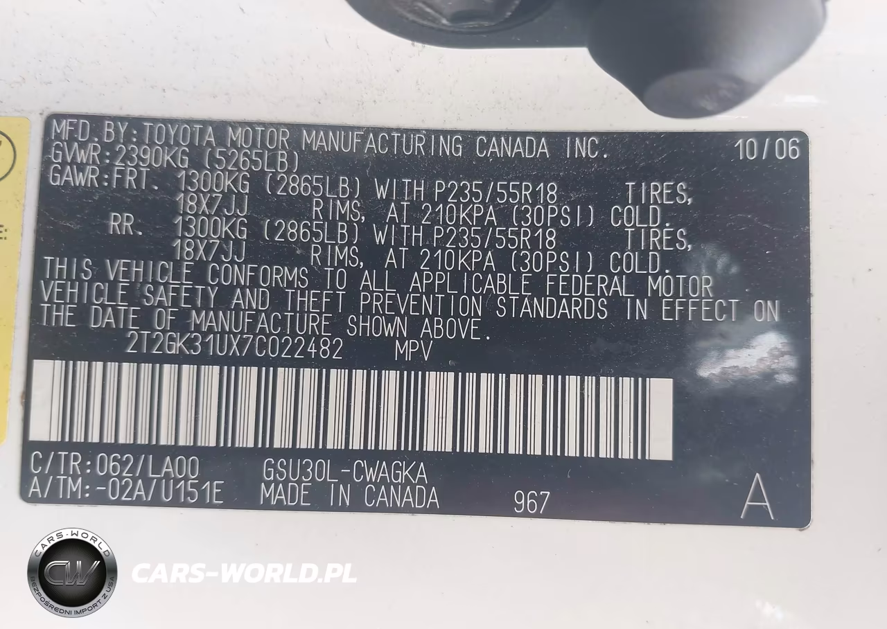 2007 Lexus Rx 350 VIN:2T2GK31UX7C022482 - 9