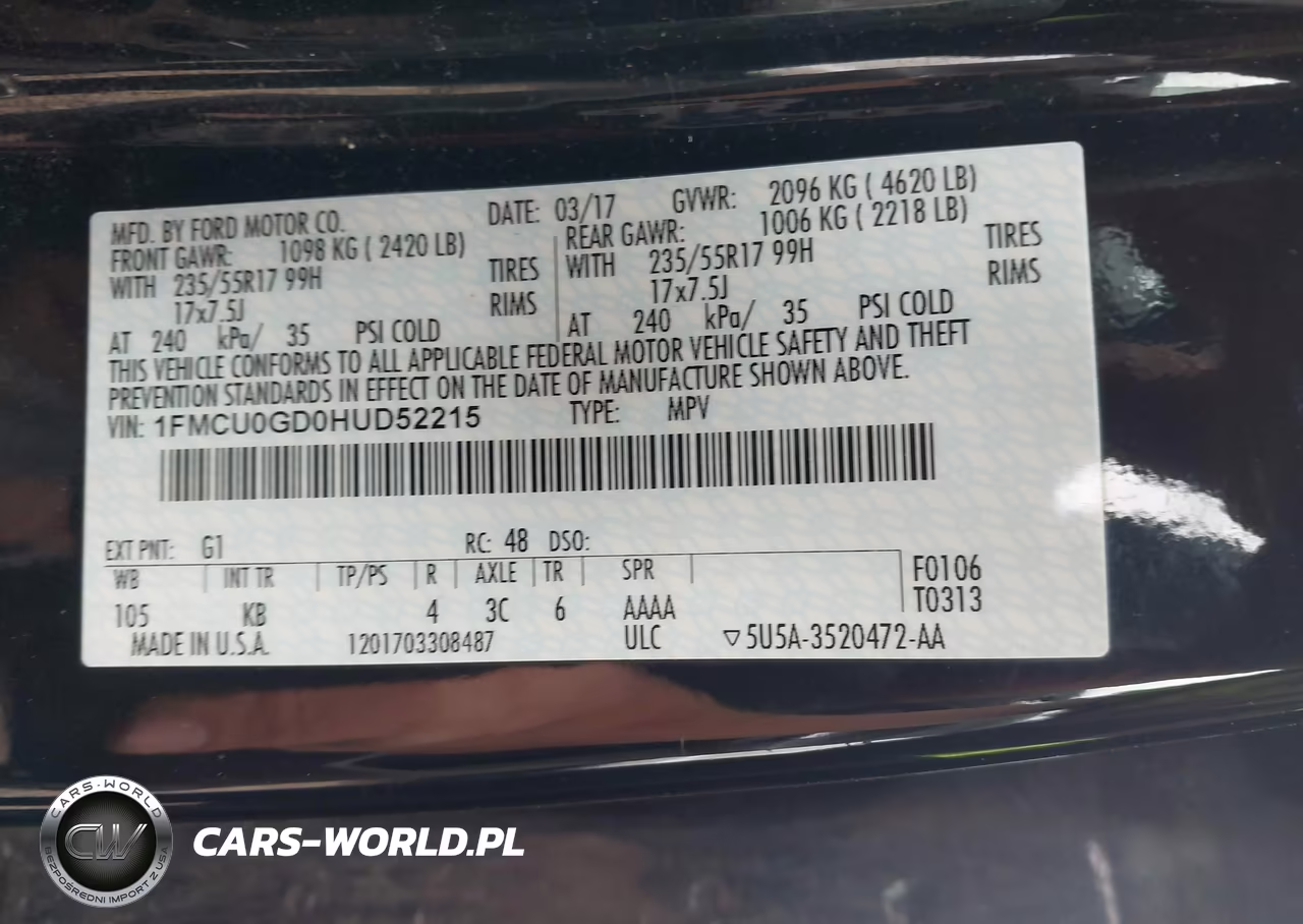 2017 Ford Escape Se VIN:1FMCU0GD0HUD52215 - 9