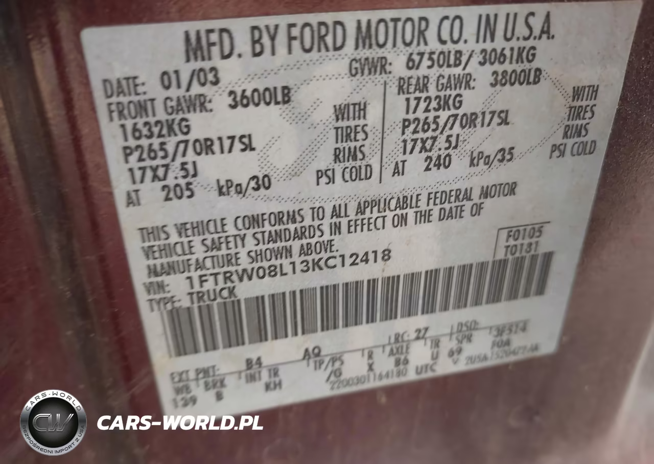 2003 Ford F-150 Lariat-Xlt VIN:1FTRW08L13KC12418 - 9