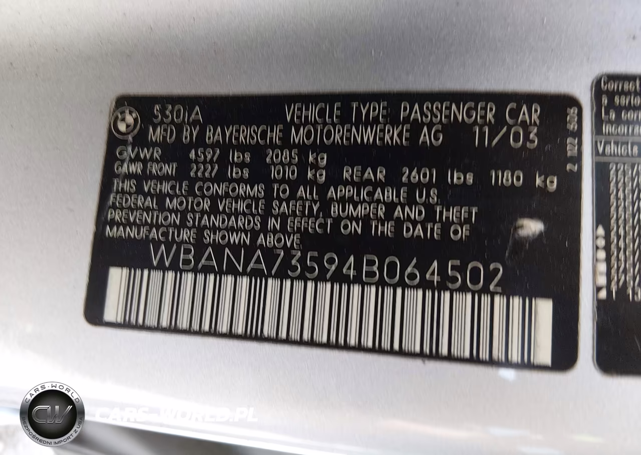 2004 BMW 530I VIN:WBANA73594B064502 - 9