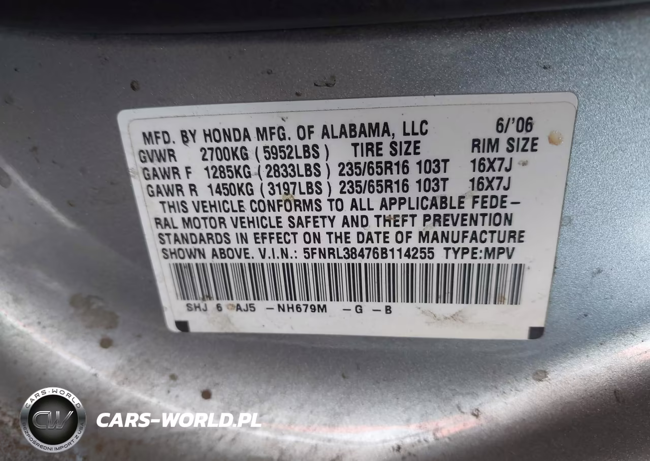 2006 Honda Odyssey Ex VIN:5FNRL38476B114255 - 9