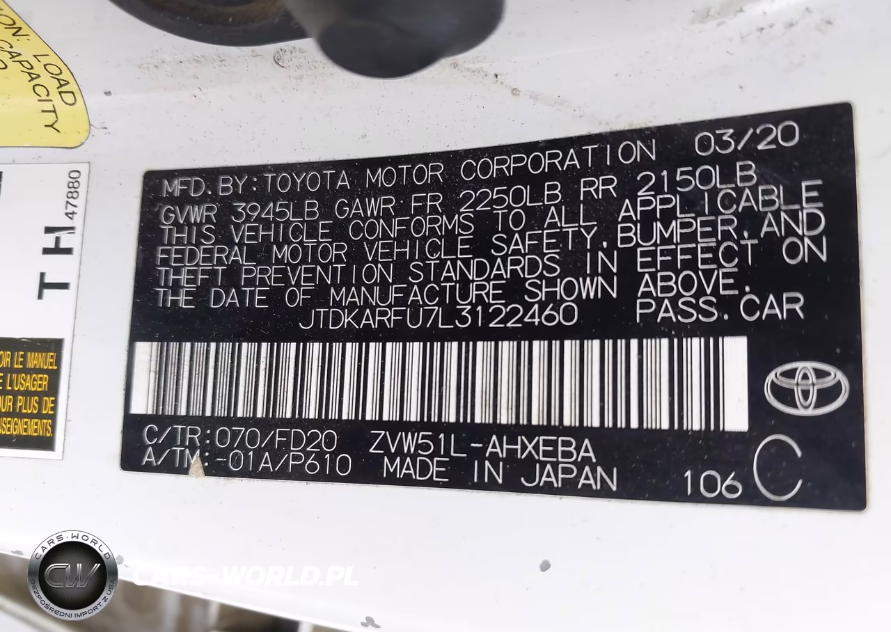 2020 Toyota Prius Le VIN:JTDKARFU7L3122460 - 4