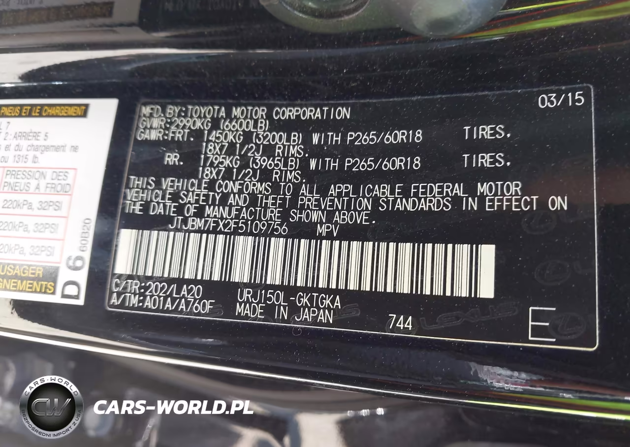 2015 Lexus Gx 460 VIN:JTJBM7FX2F5109756 - 9