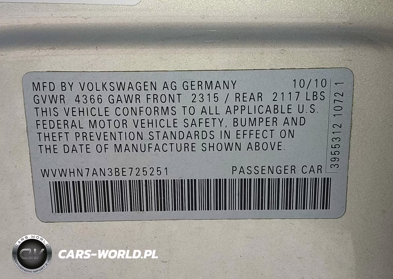 2011 Volkswagen Cc Lux VIN:WVWHN7AN3BE725251 - 9