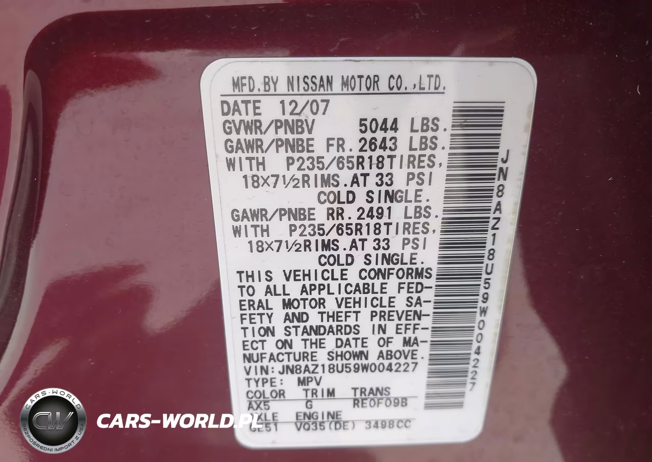 2009 Nissan Murano Sl VIN:JN8AZ18U59W004227 - 9