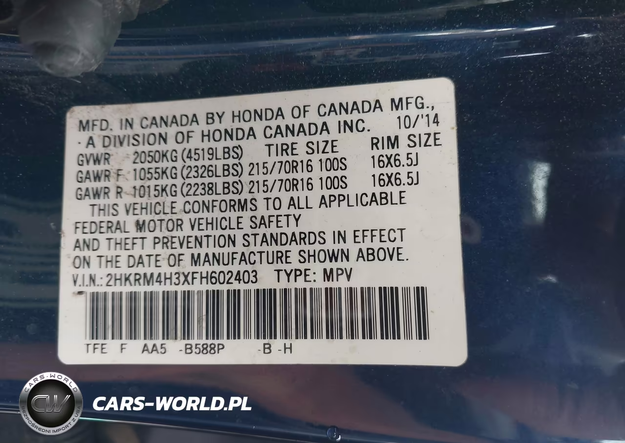 2015 Honda Cr-V Lx VIN:2HKRM4H3XFH602403 - 9