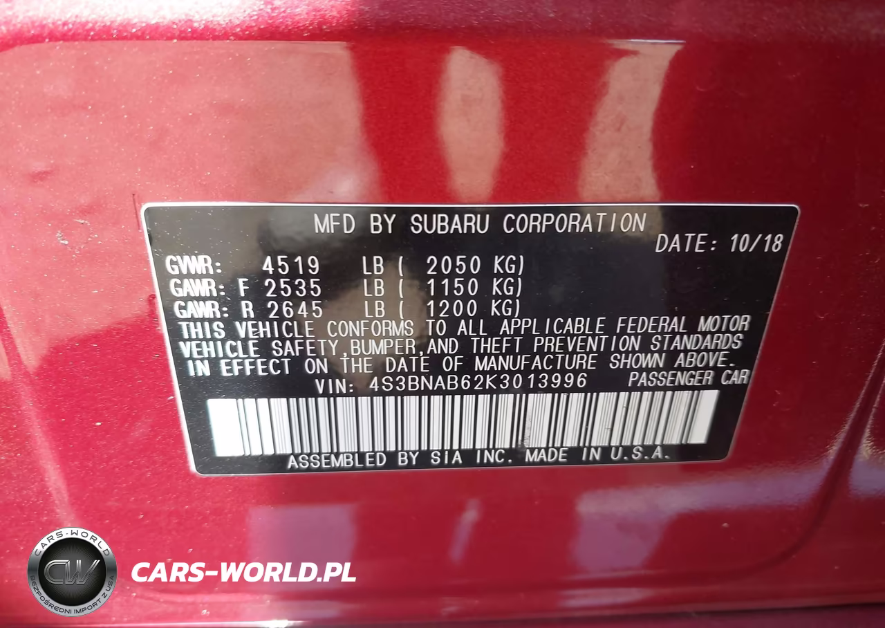 2019 Subaru Legacy 2.5I VIN:4S3BNAB62K3013996 - 9