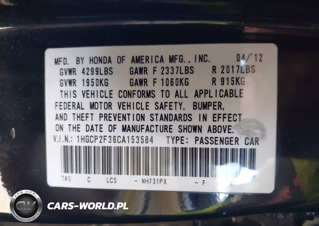 2012 Honda Accord 2.4 Lx VIN:1HGCP2F36CA153584 - 9