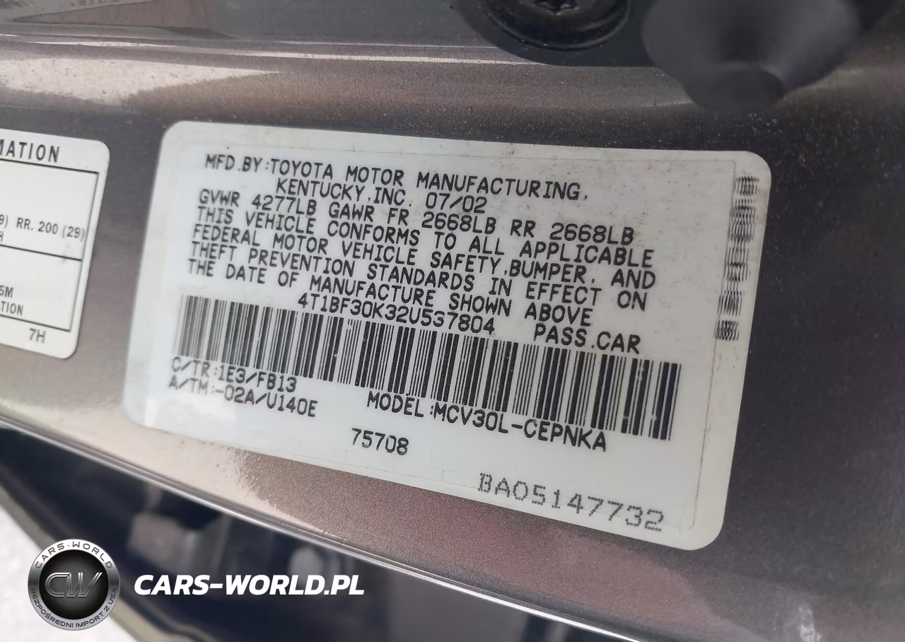 2002 Toyota Camry Le V6 VIN:4T1BF30K32U537804 - 9