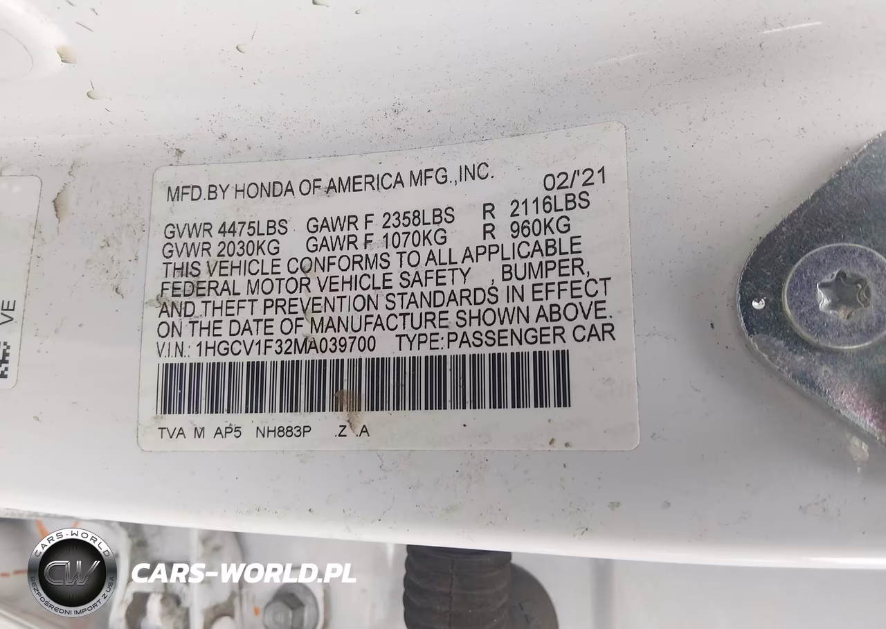 2021 Honda Accord Sport VIN:1HGCV1F32MA039700 - 9
