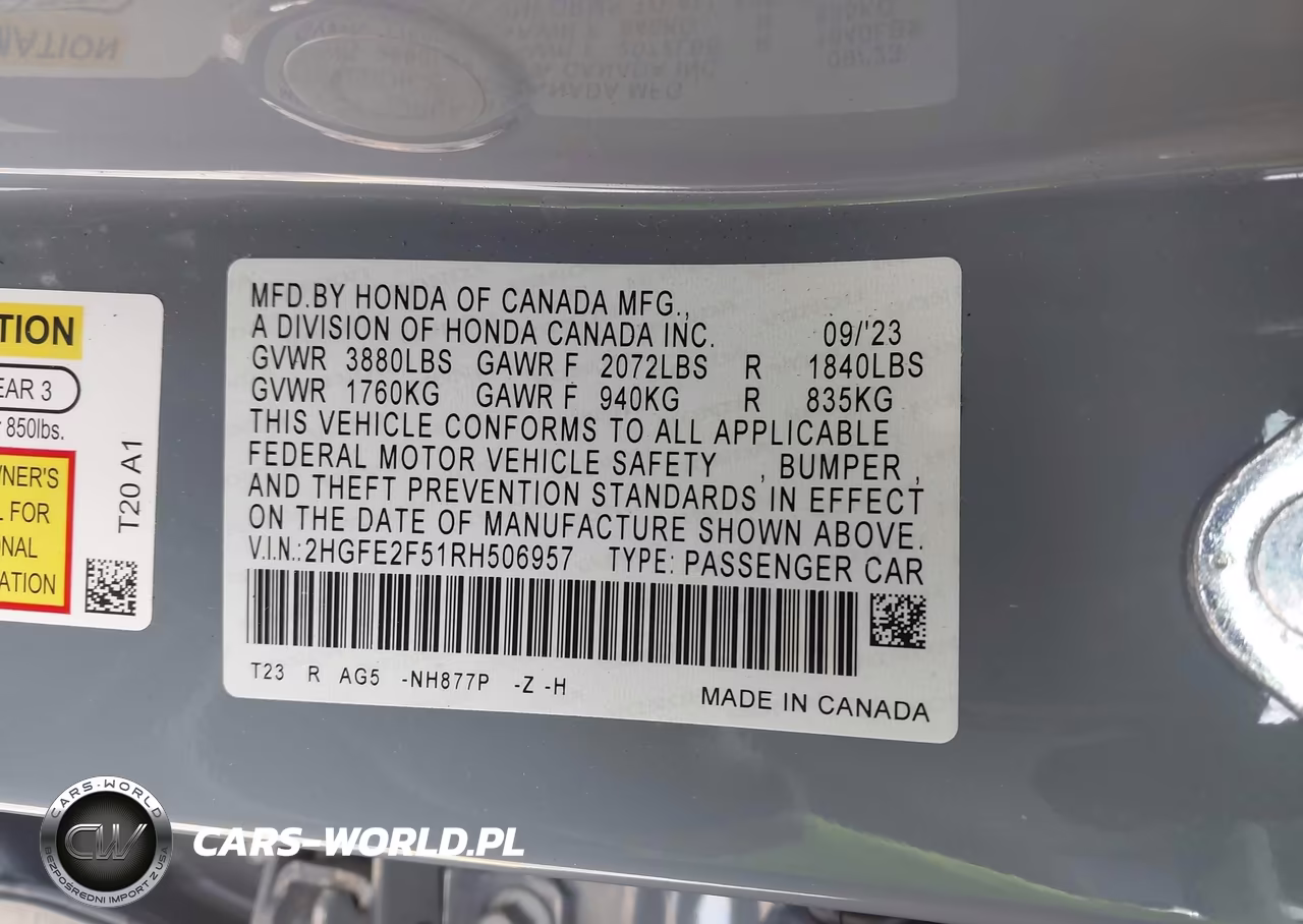 2024 Honda Civic Sport VIN:2HGFE2F51RH506957 - 9
