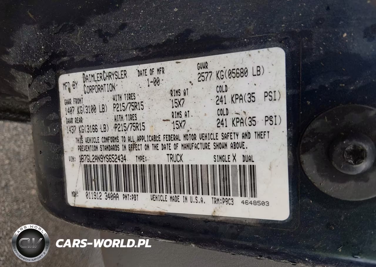 2000 Dodge Dakota Slt-Sport VIN:1B7GL2AN9YS652434 - 9