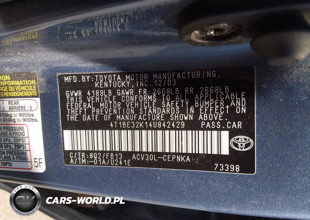 2004 Toyota Camry Le VIN:4T1BE32K14U842429 - 9