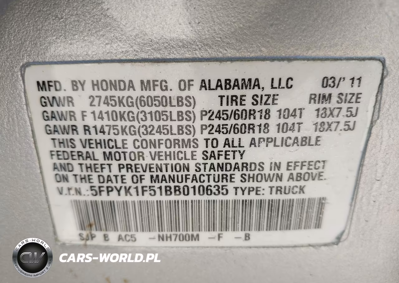 2011 Honda Ridgeline Rtl VIN:5FPYK1F51BB010635 - 9