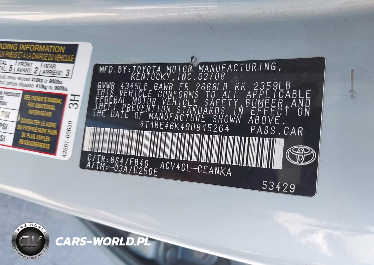 2009 Toyota Camry Le VIN:4T1BE46K49U815264 - 9