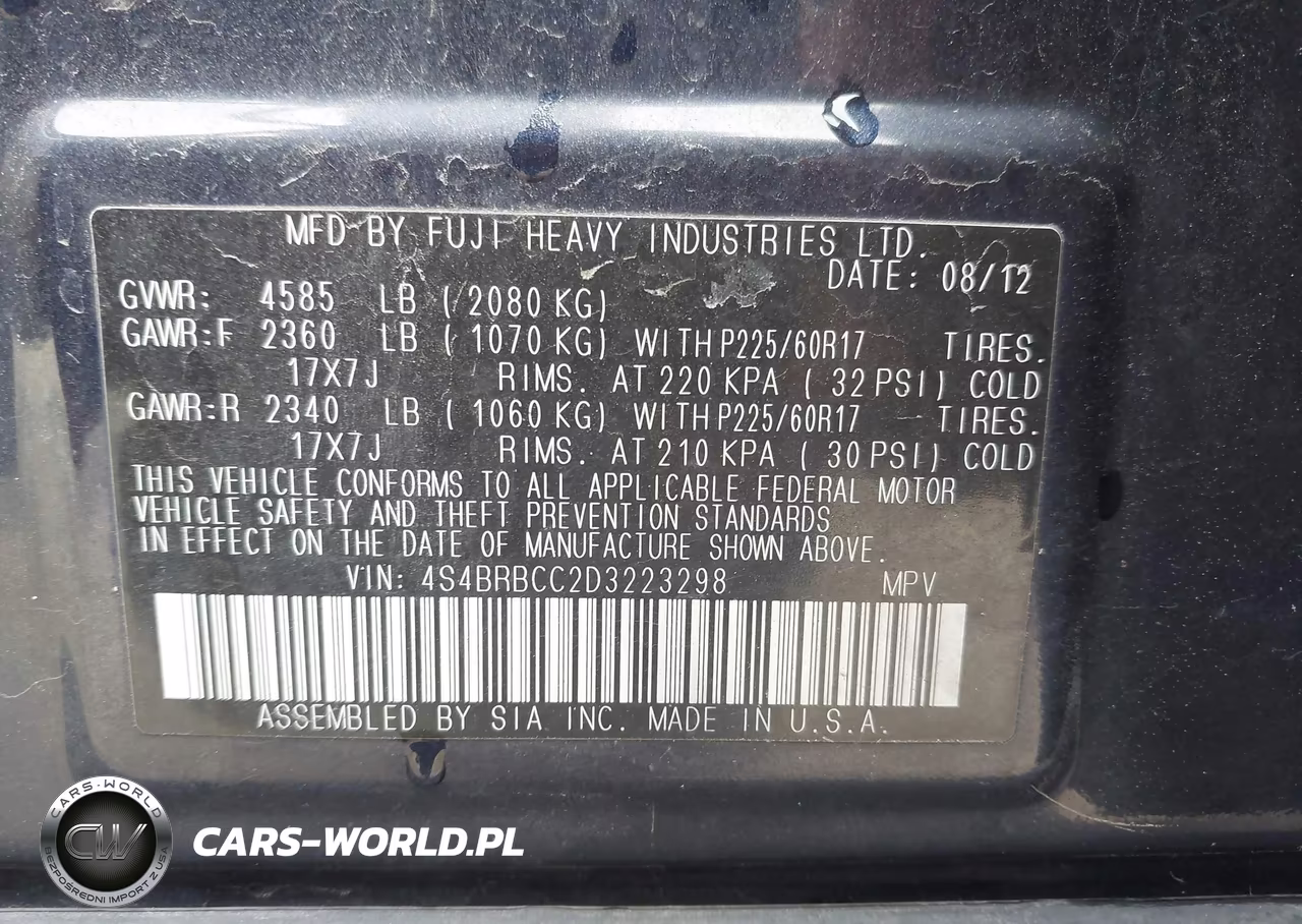 2013 Subaru Outback 2.5I Premium VIN:4S4BRBCC2D3223298 - 9