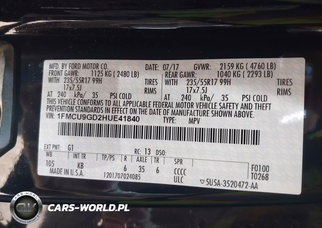 2017 Ford Escape Se VIN:1FMCU9GD2HUE41840 - 9
