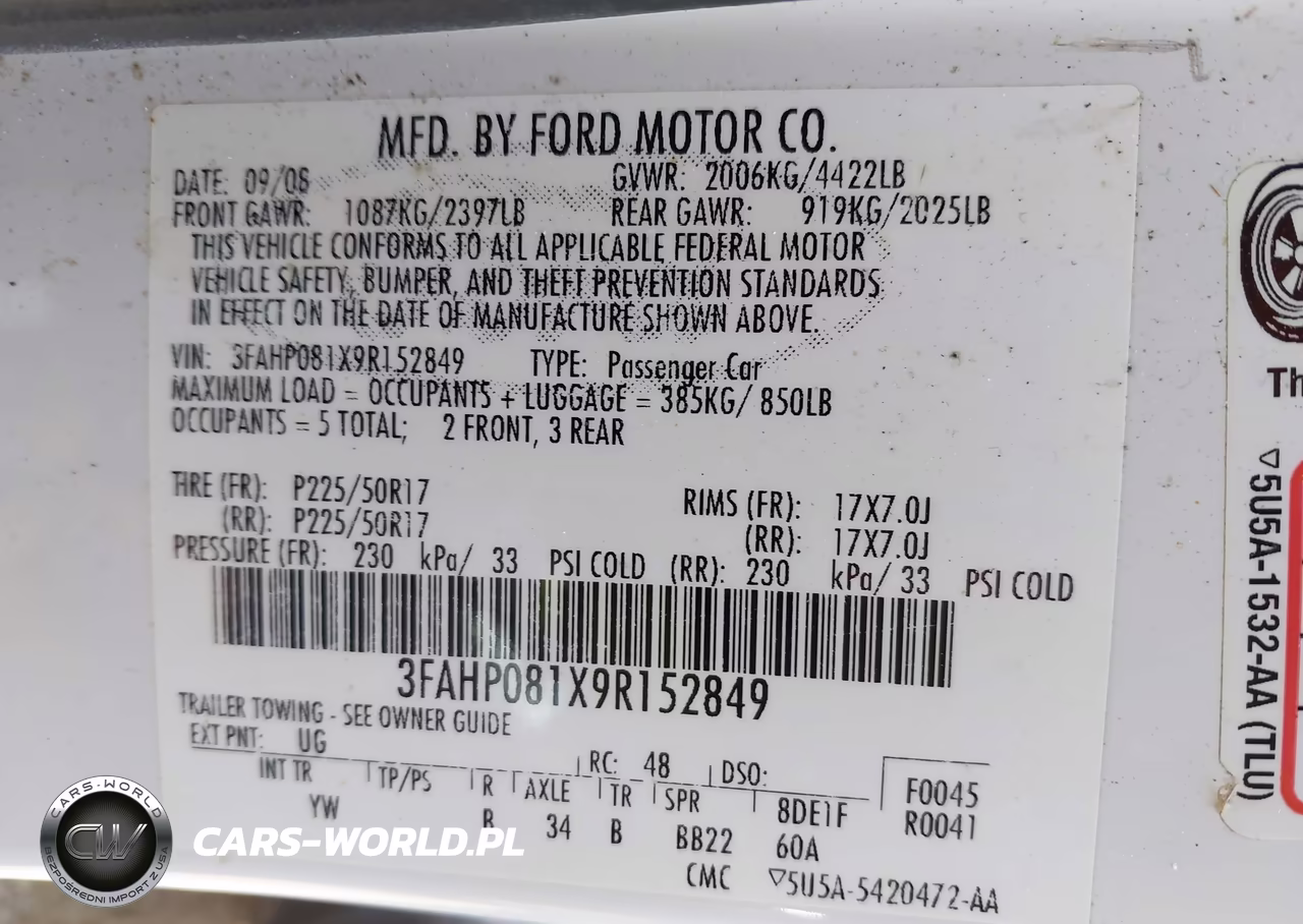 2009 Ford Fusion Sel VIN:3FAHP081X9R152849 - 9