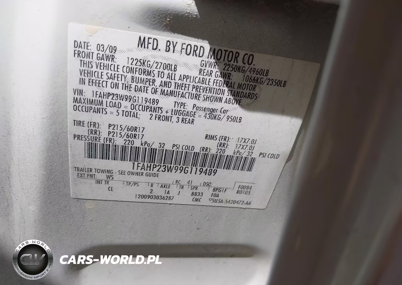 2009 Ford Taurus Se VIN:1FAHP23W99G119489 - 9