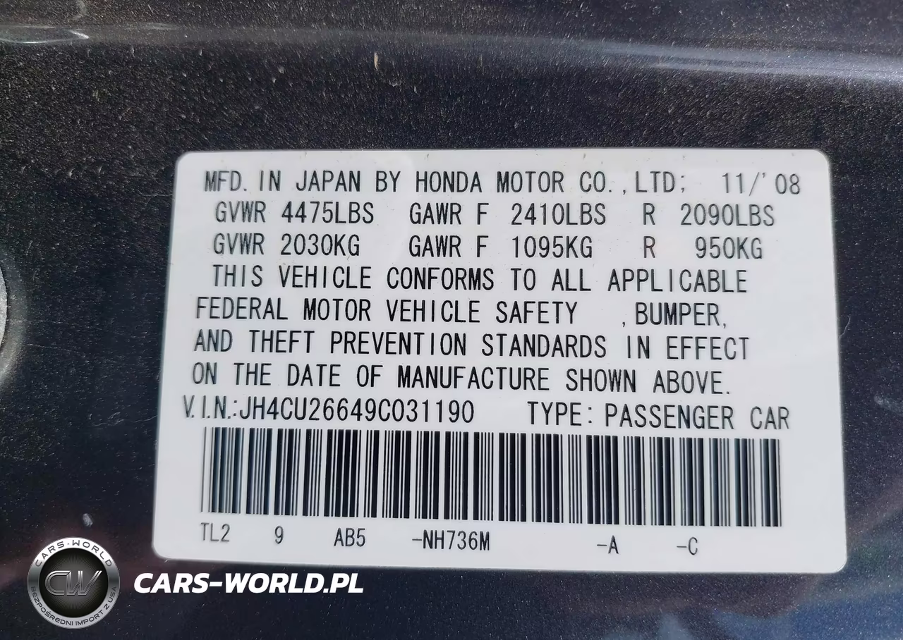2009 Acura Tsx VIN:JH4CU26649C031190 - 9
