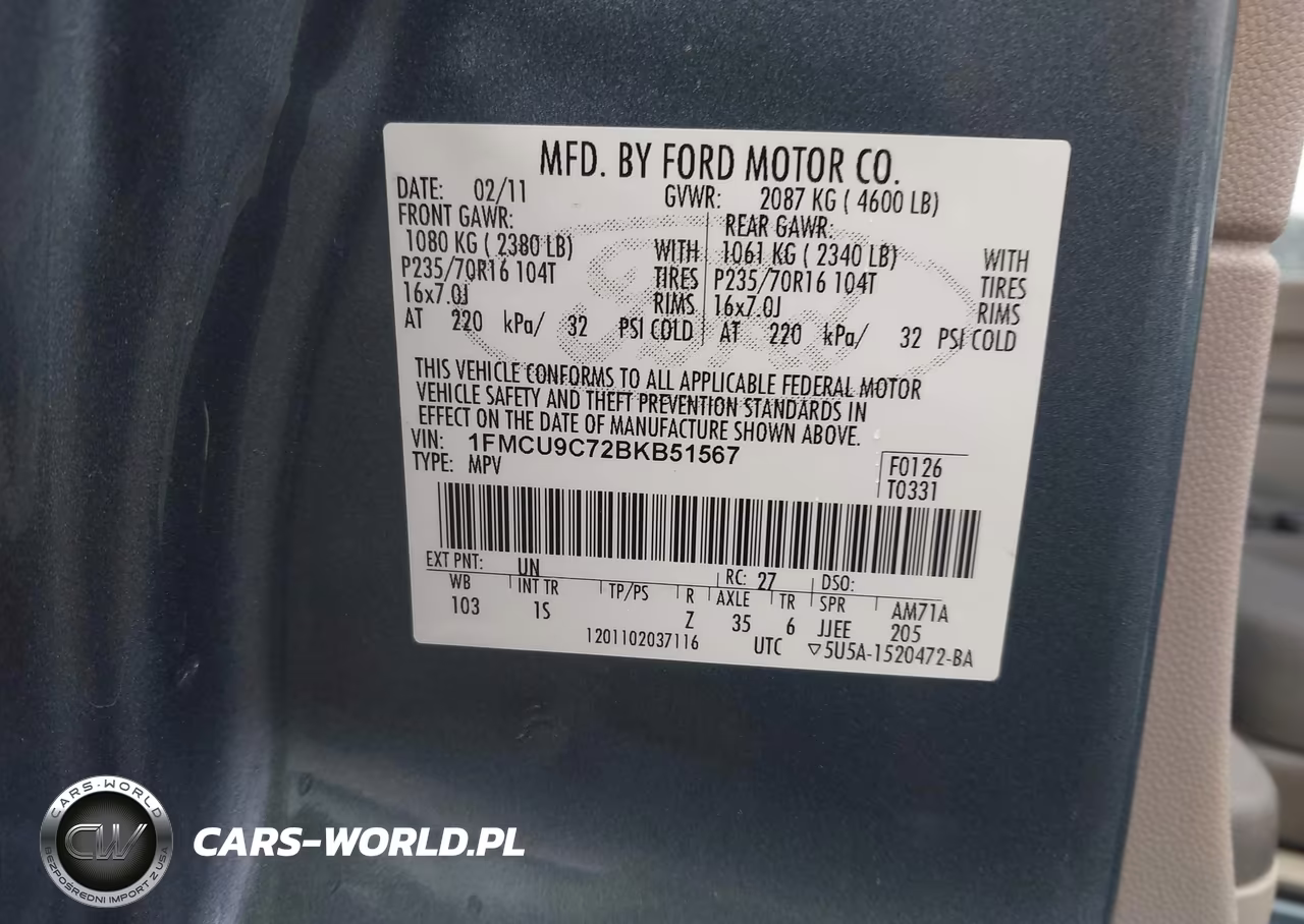 2011 Ford Escape Xls VIN:1FMCU9C72BKB51567 - 9