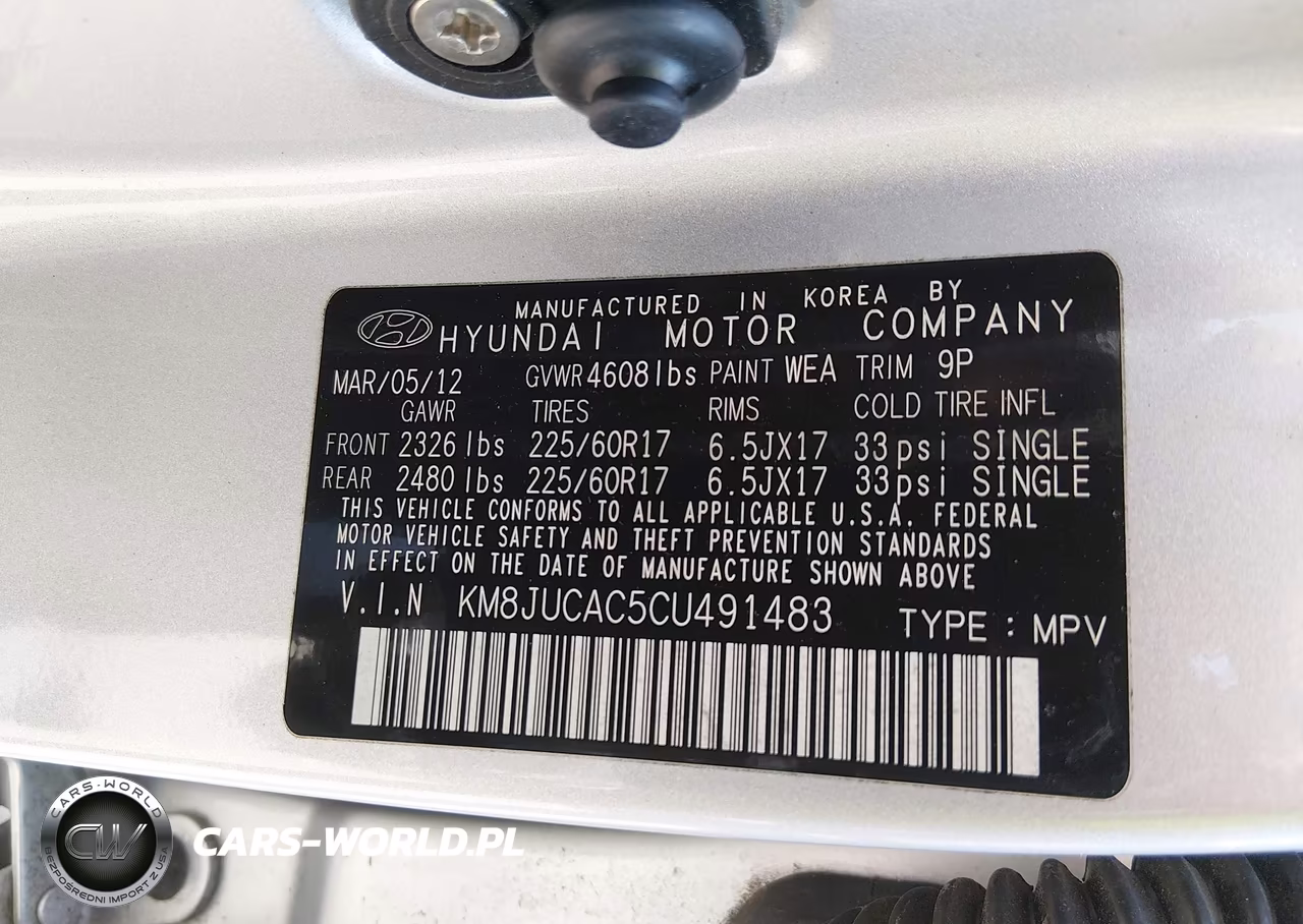 2012 Hyundai Tucson Gls VIN:KM8JUCAC5CU491483 - 9