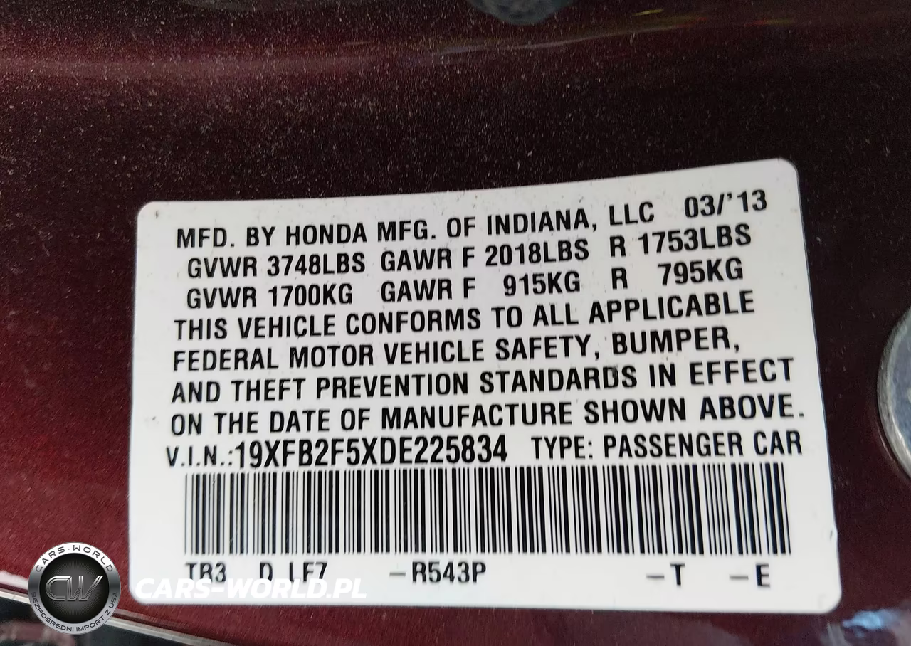 2013 Honda Civic Lx VIN:19XFB2F5XDE225834 - 9