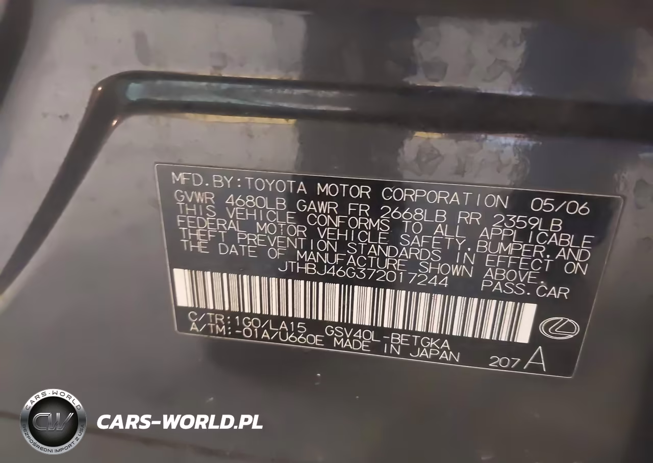 2007 Lexus Es 350 VIN:JTHBJ46G372017244 - 9