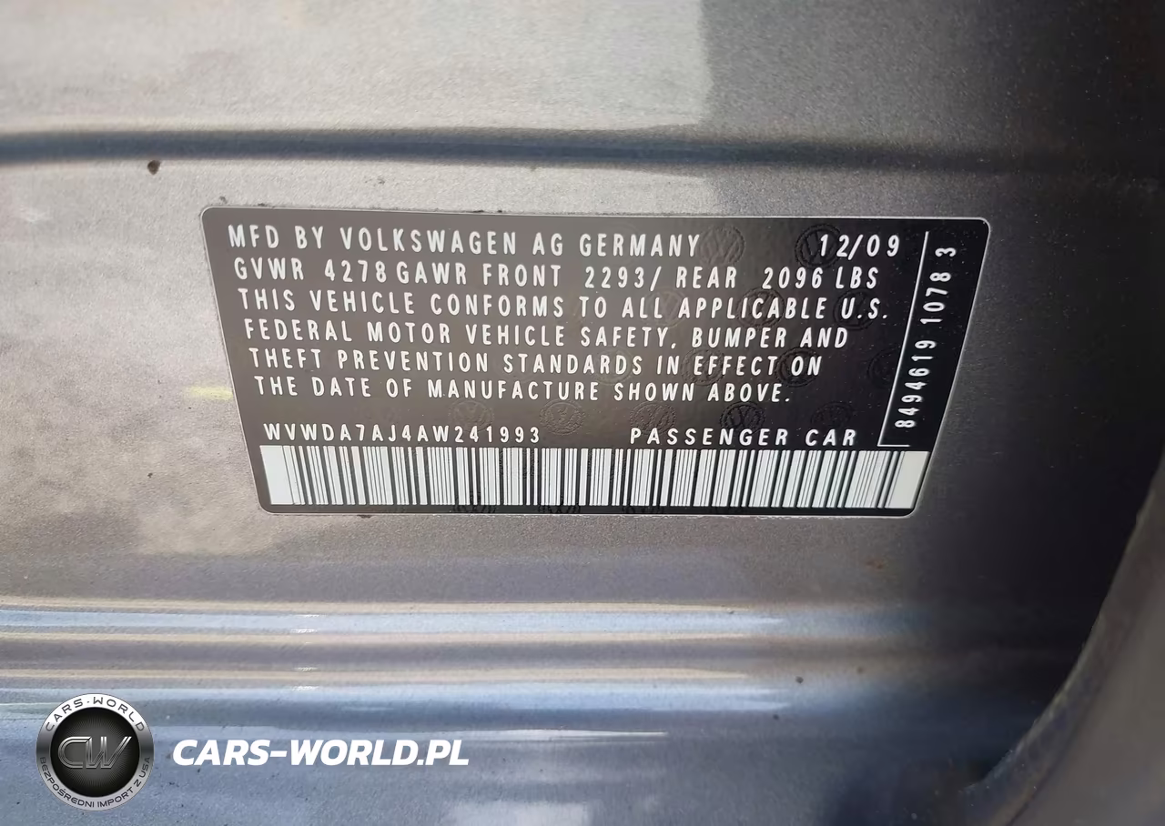 2010 Volkswagen Golf 4-Door VIN:WVWDA7AJ4AW241993 - 9