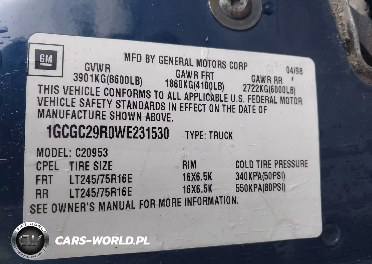 1998 Chevrolet C2500 Fleetside VIN:1GCGC29R0WE231530 - 9
