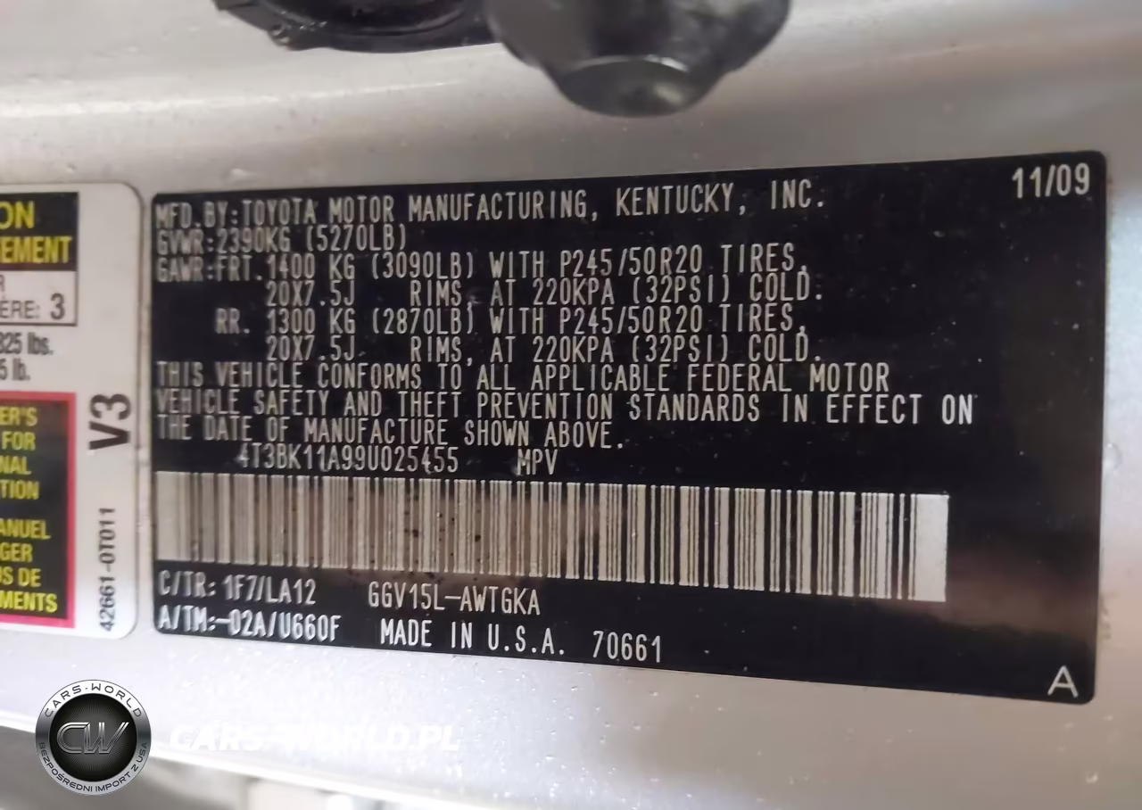 2009 Toyota Venza Base V6 VIN:4T3BK11A99U025455 - 9