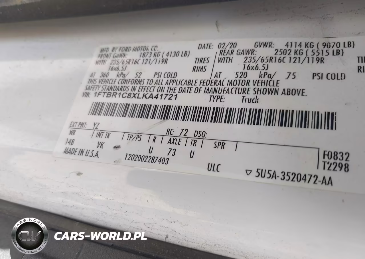 2020 Ford Transit-250 VIN:1FTBR1C8XLKA41721 - 9