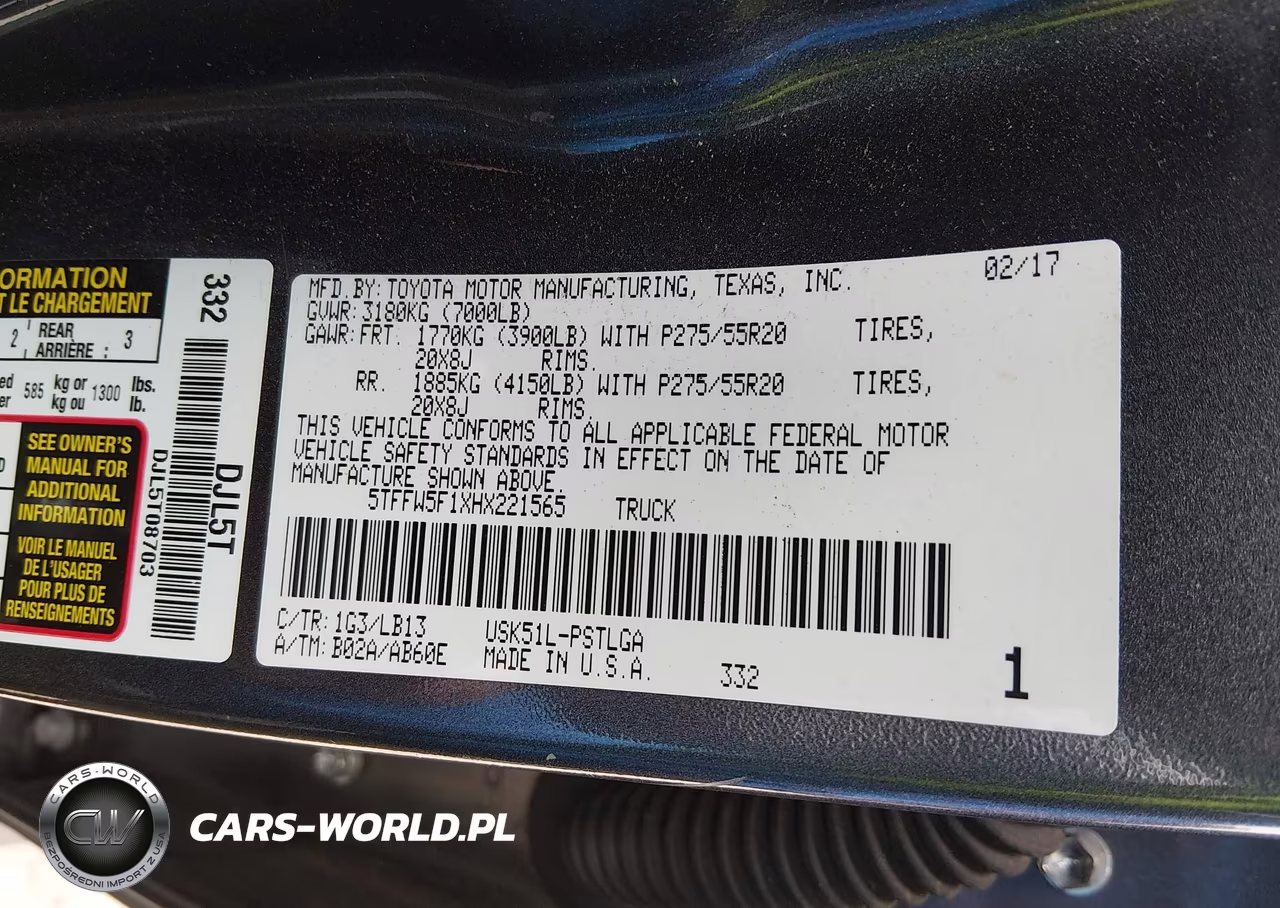 2017 Toyota Tundra Limited 5.7L V8 VIN:5TFFW5F1XHX221565 - 9