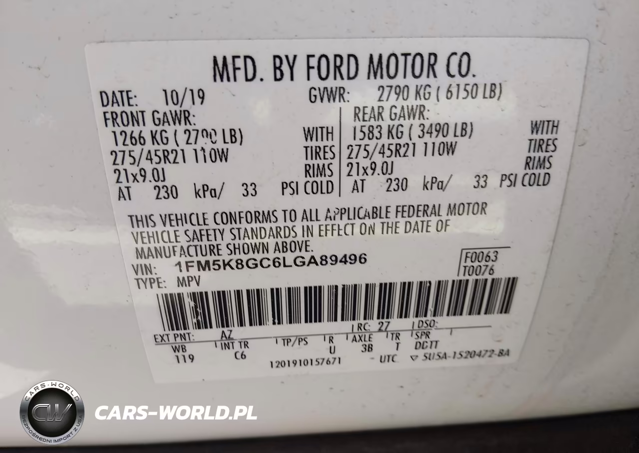 2020 Ford Explorer St VIN:1FM5K8GC6LGA89496 - 9