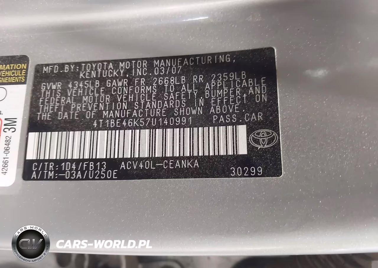 2007 Toyota Camry Le VIN:4T1BE46K57U140991 - 9