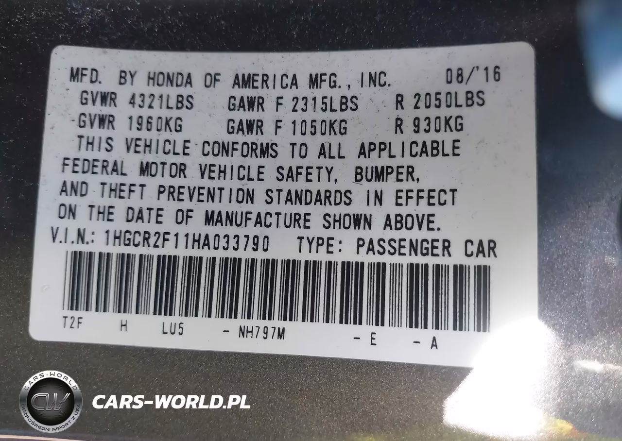 2017 Honda Accord Sport Se VIN:1HGCR2F11HA033790 - 9