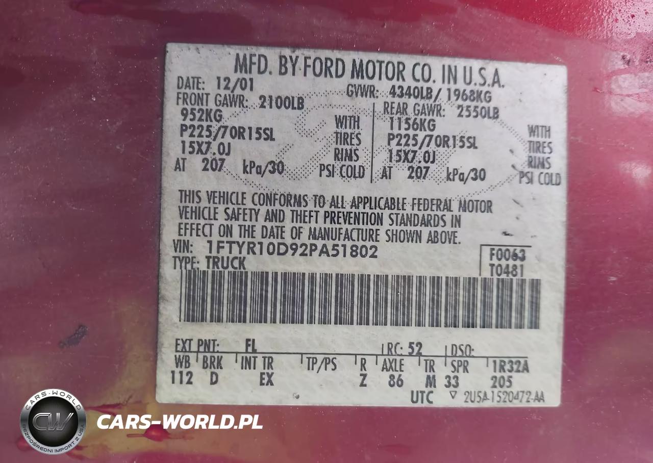 2002 Ford Ranger Xl-Xlt VIN:1FTYR10D92PA51802 - 9