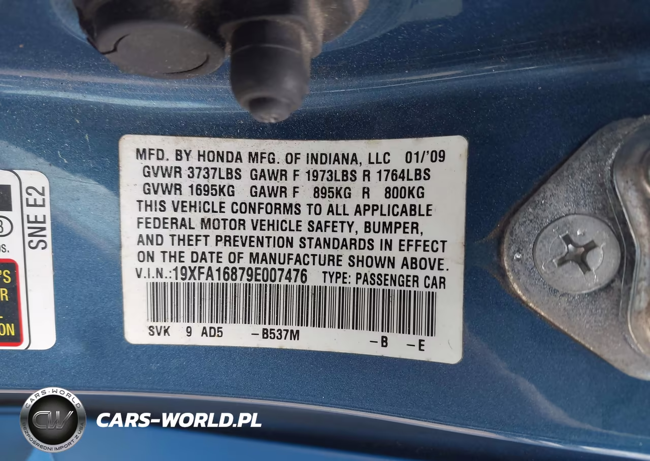 2009 Honda Civic Ex VIN:19XFA16879E007476 - 9