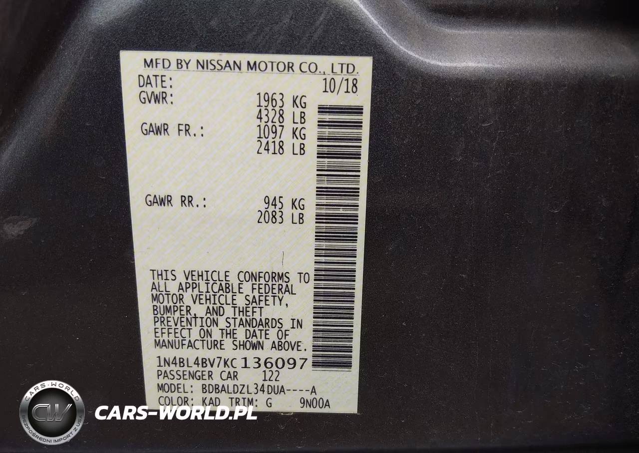 2019 Nissan Altima 2.5 S VIN:1N4BL4BV7KC136097 - 9