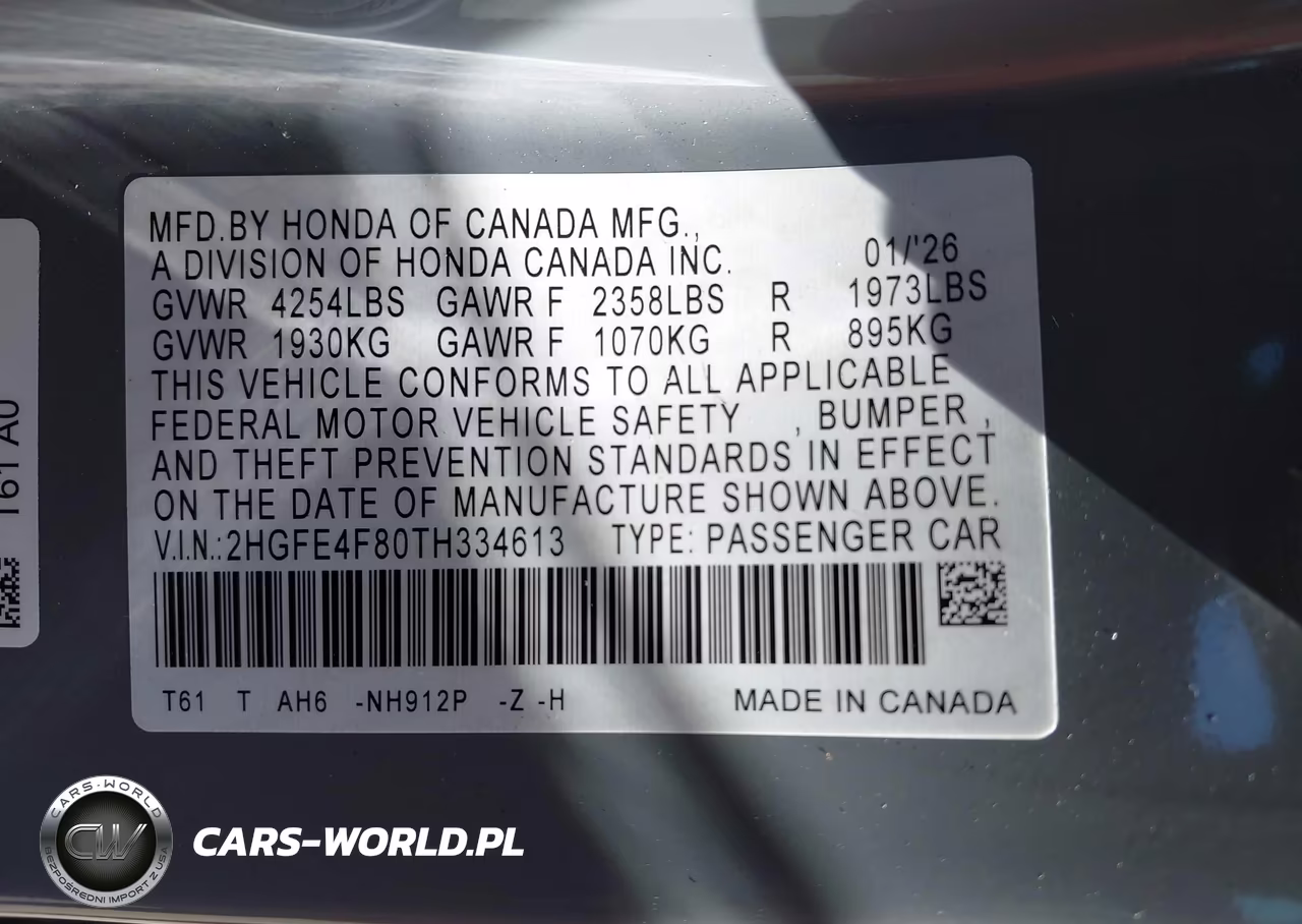 2026 Honda Civic Hybrid Sport-Sport Touring VIN:2HGFE4F80TH334613 - 9