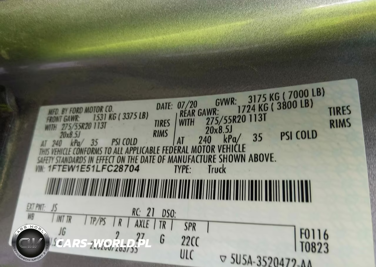 2020 Ford F-150 Xl VIN:1FTEW1E51LFC28704 - 9