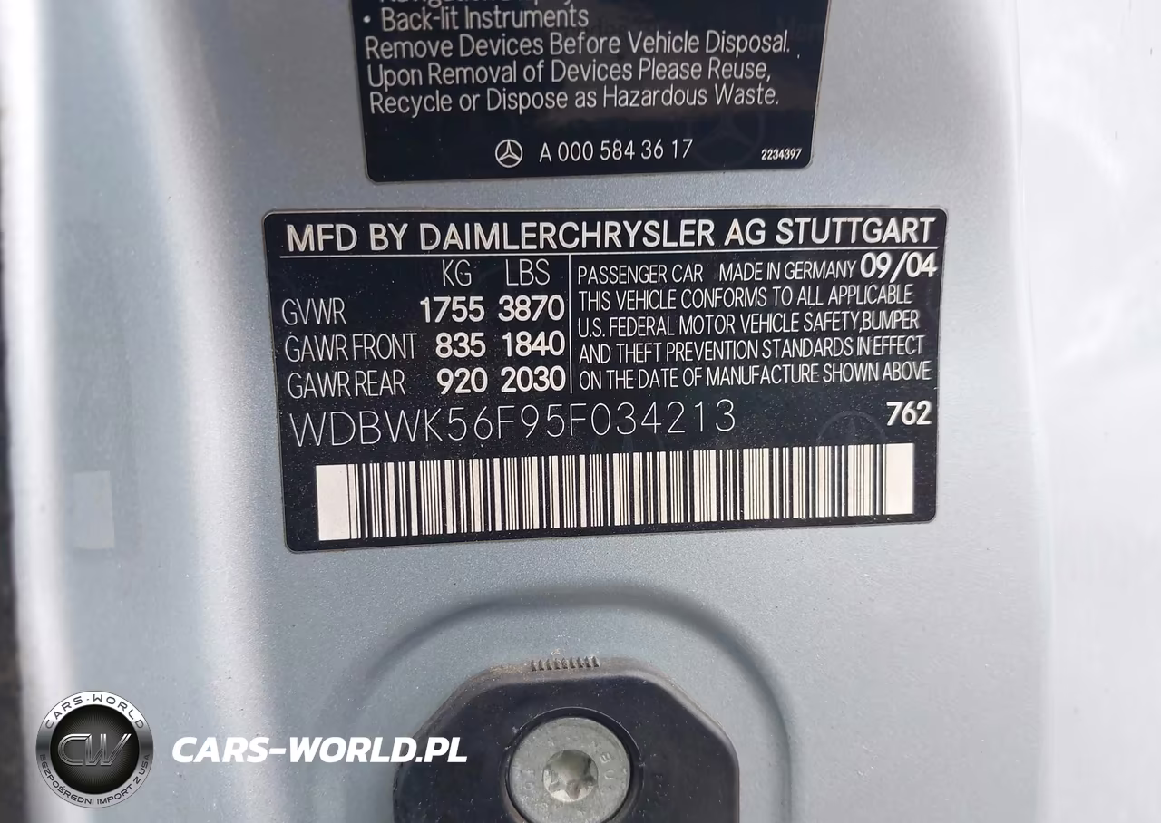 2005 Mercedes-Benz Slk 350 VIN:WDBWK56F95F034213 - 9