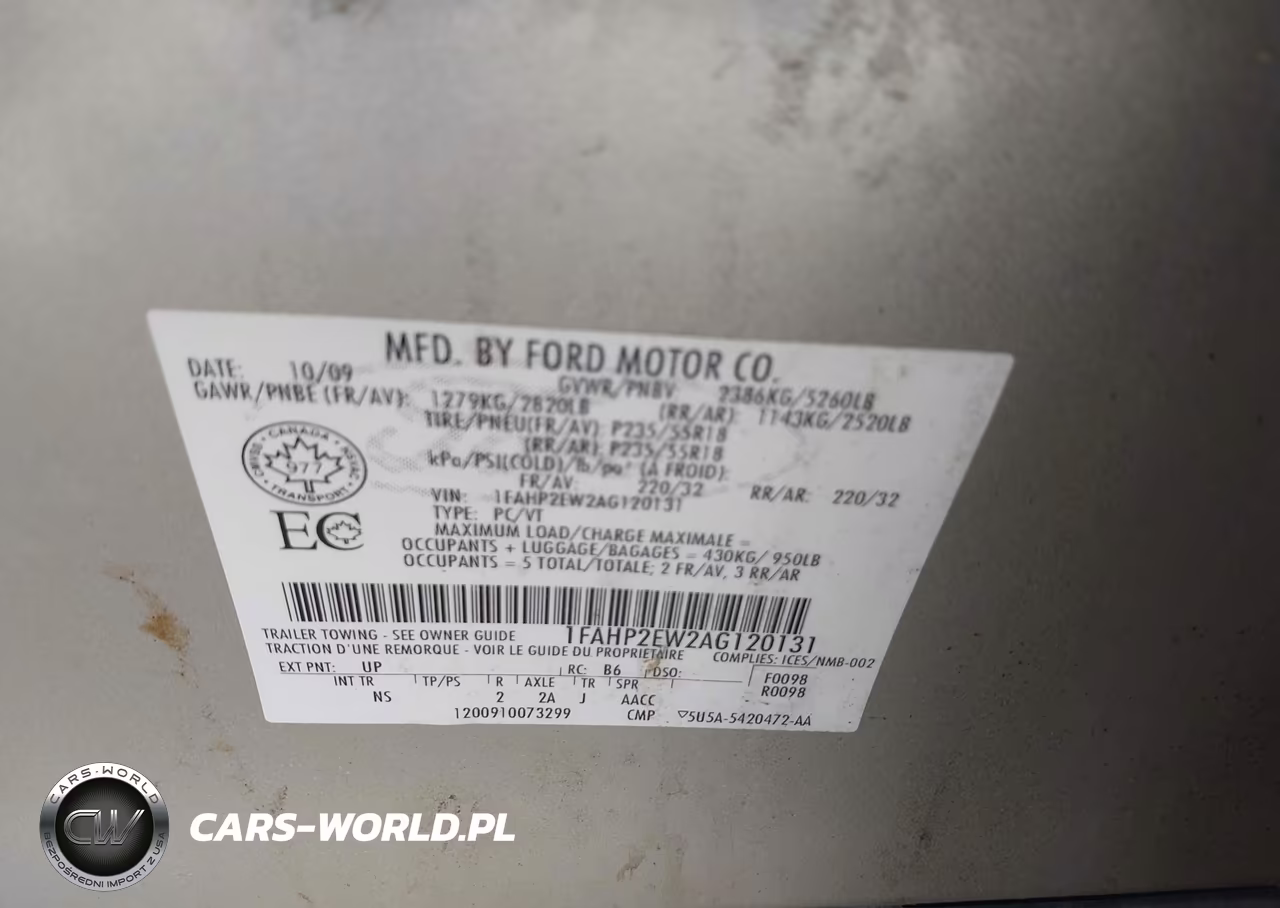 2010 Ford Taurus Sel VIN:1FAHP2EW2AG120131 - 9