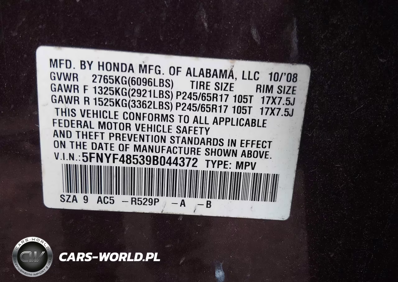 2009 Honda Pilot Ex-L VIN:5FNYF48539B044372 - 9