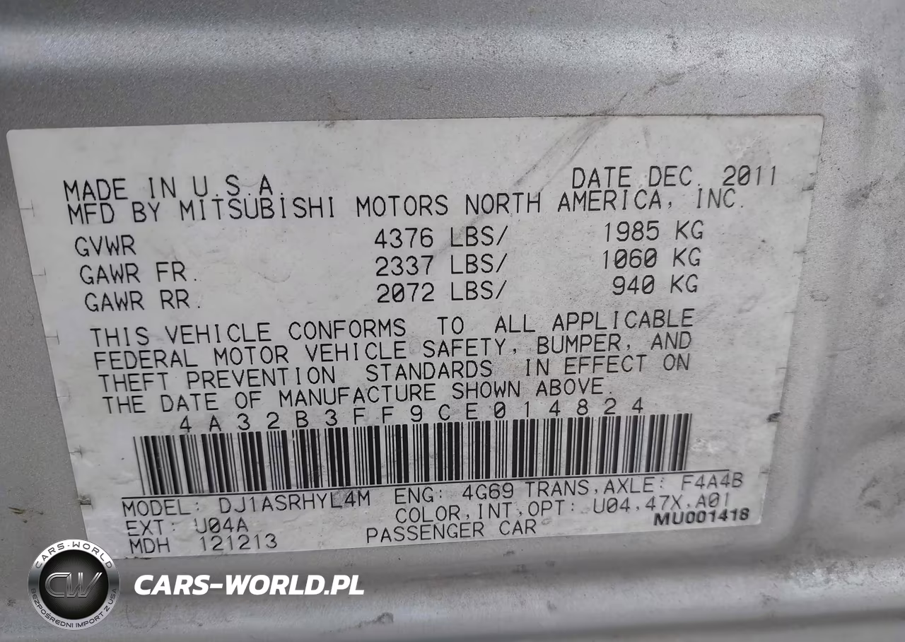 2012 Mitsubishi Galant Es-Se VIN:4A32B3FF9CE014824 - 9