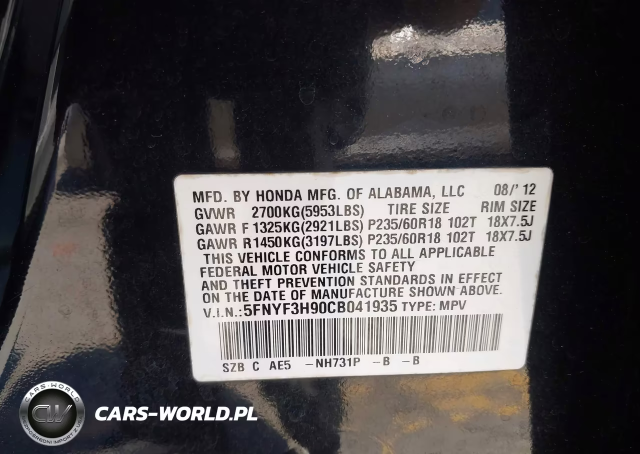2012 Honda Pilot Touring VIN:5FNYF3H90CB041935 - 9